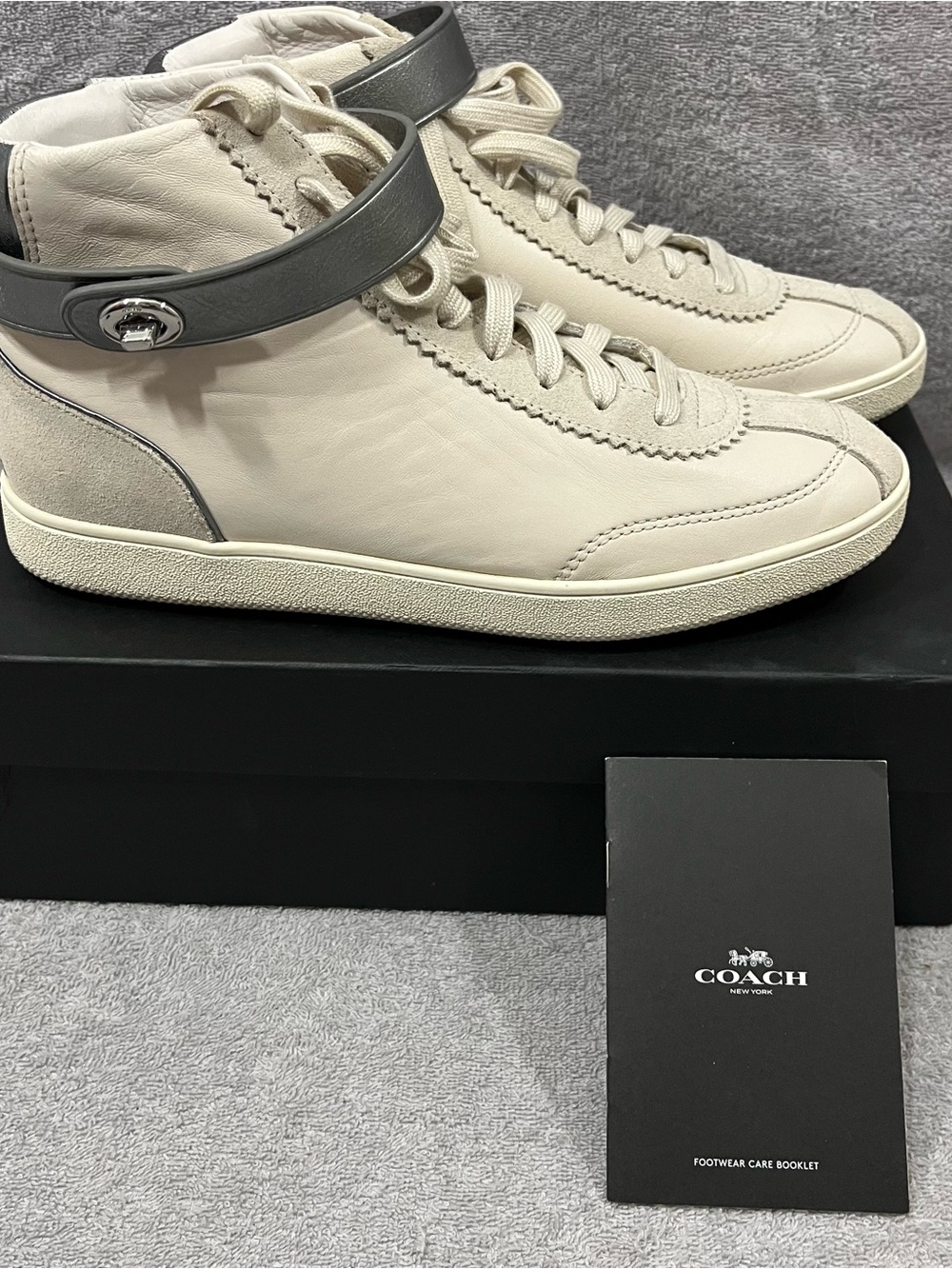 Coach Q9125 C213 Chalk White Leather Suede High Top Sneakers Shoes size 9.5 - Picture 1 of 11